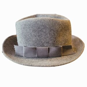 Lancaster Vintage Womens Gray 100% Wool Fedora Hat Ribbon Designed Fabini NY